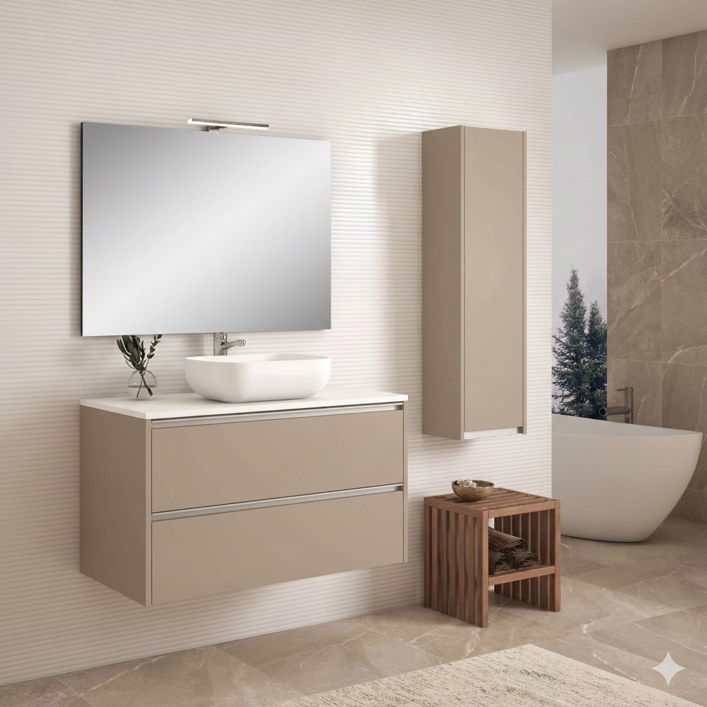 Mueble de 100 cm. Acabado Mineral Grey / Tirtador Ankara Cromo