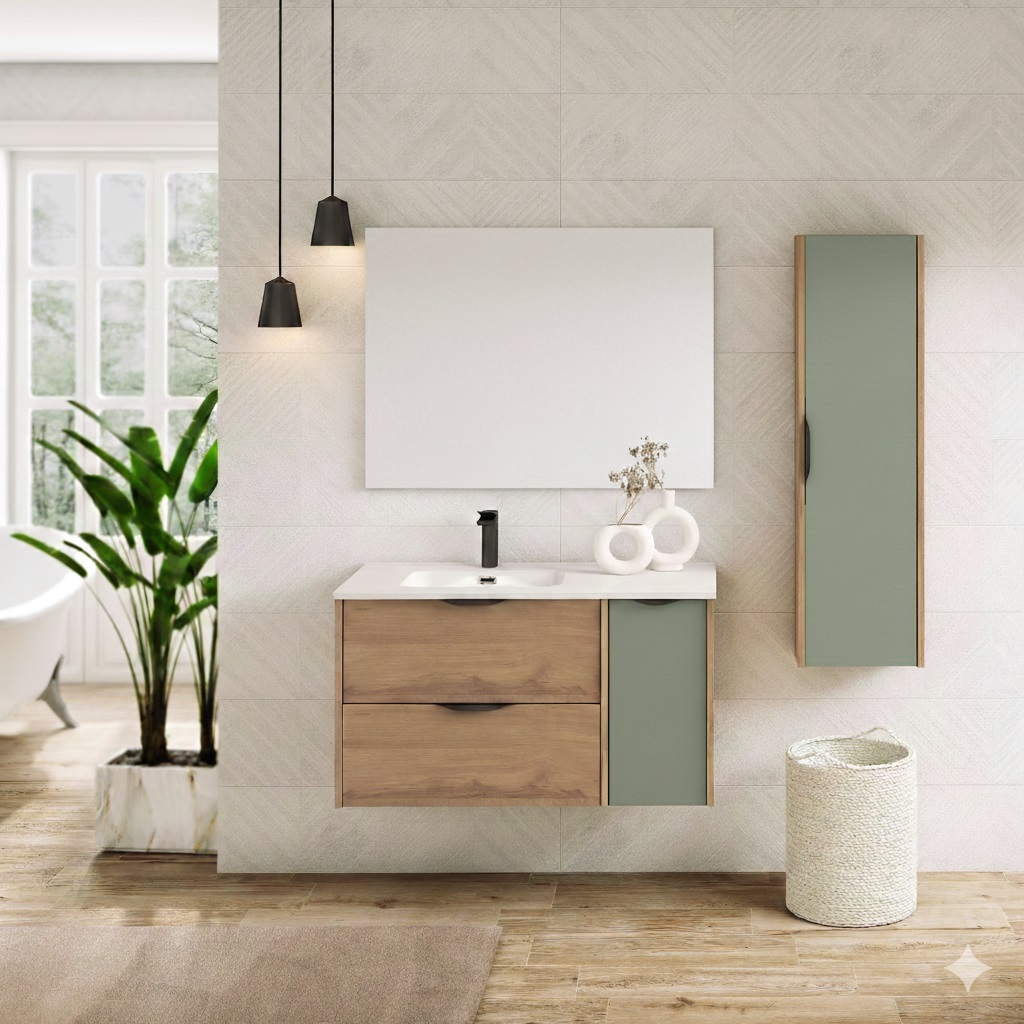 Mueble de 80 cm. Roble Halifax - Puerta de 40 cm. Verde - Tiradores Samarkanda